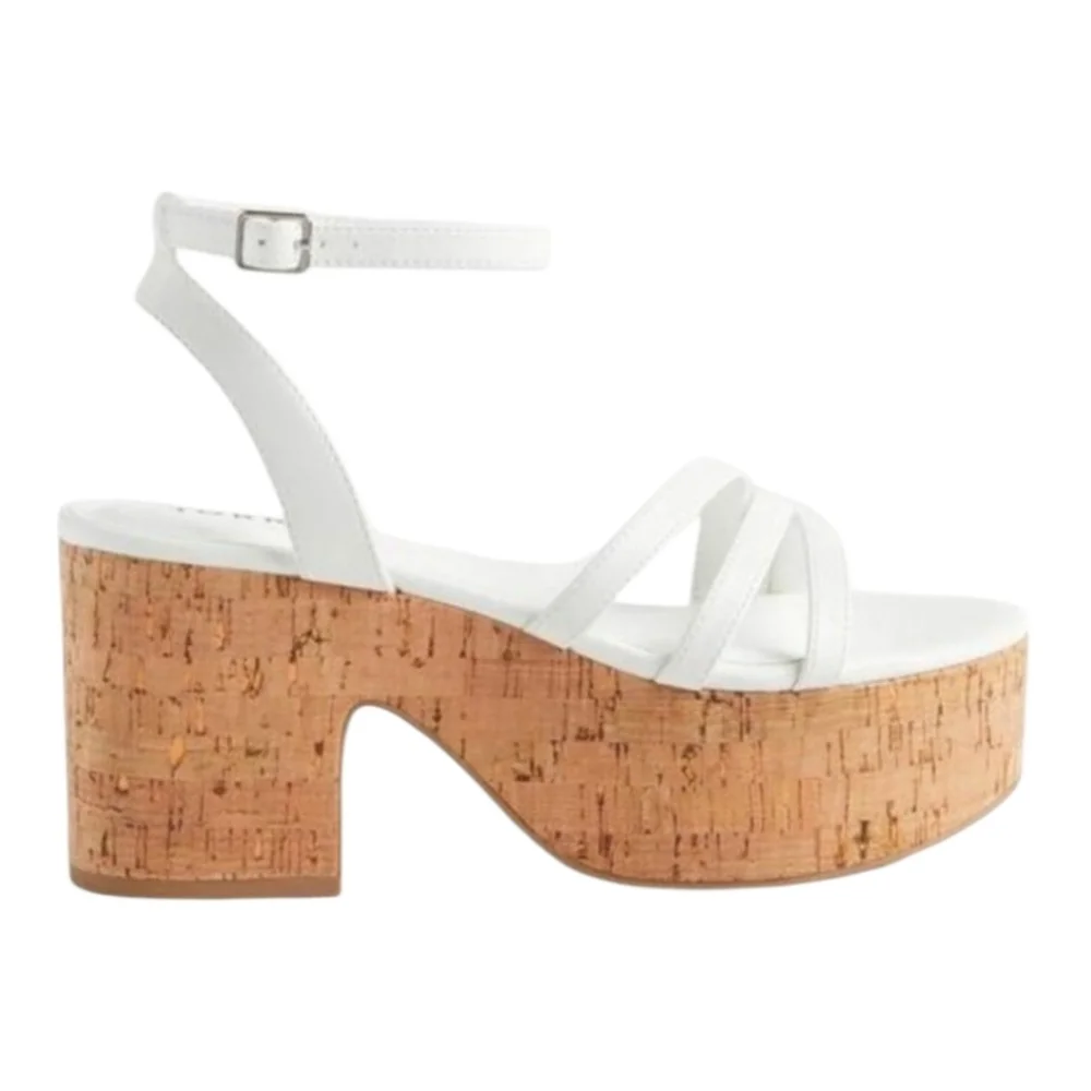 Torrid Size 8.5 Bone White Wide Width Cork Platform Strappy Block Heel Sandals